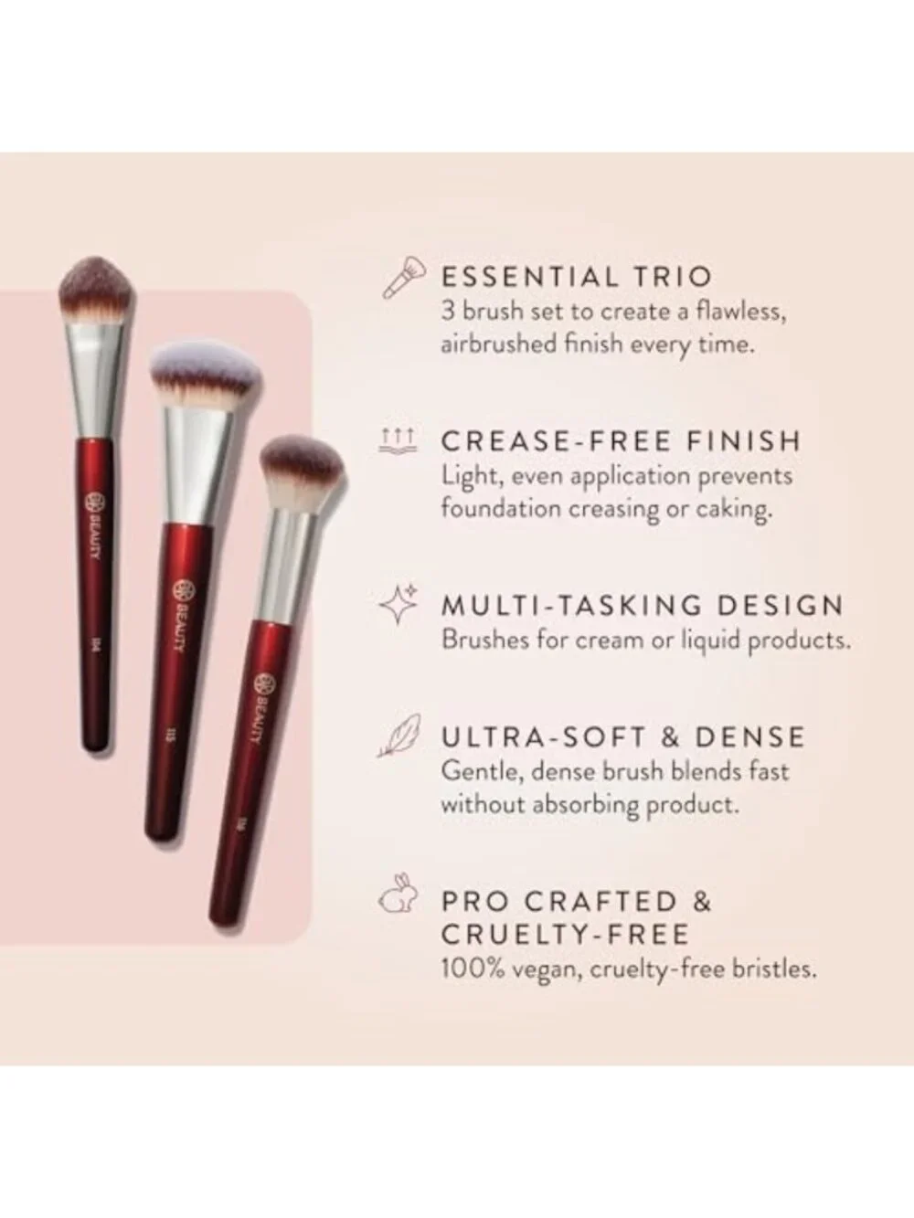 Core Complexion Trio Makeup Brush Set | 3 Essential Face Brushes for Flawless